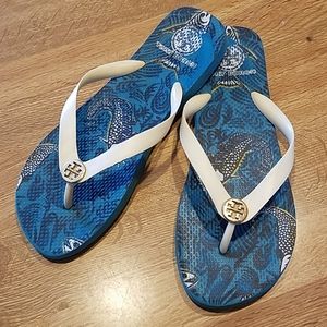 Tory Burch flip flops, teal color